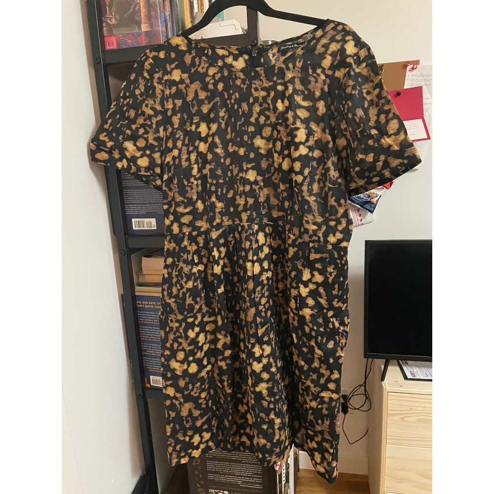 Broadway‎ & Broome Women Black Gold Leopard Print Dress Size 12 Short Sleeve